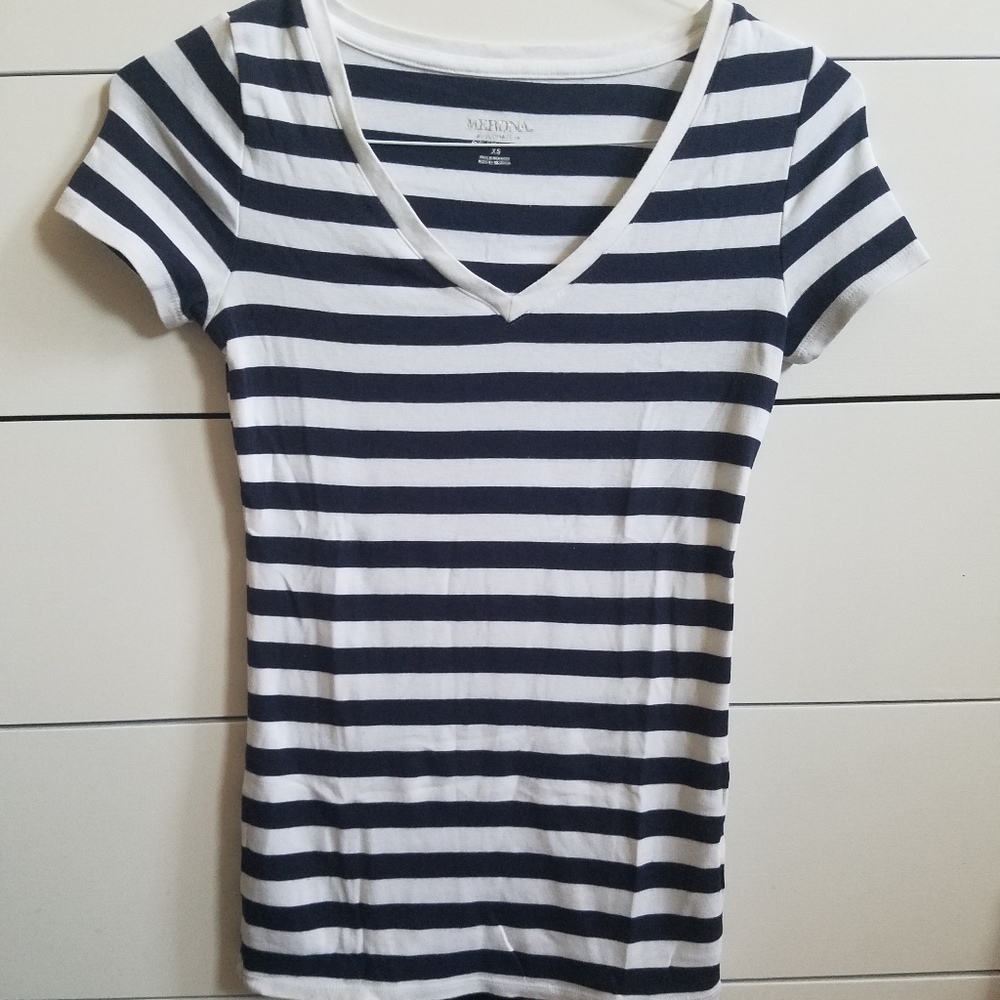 Navy Striped V-Neck Tee